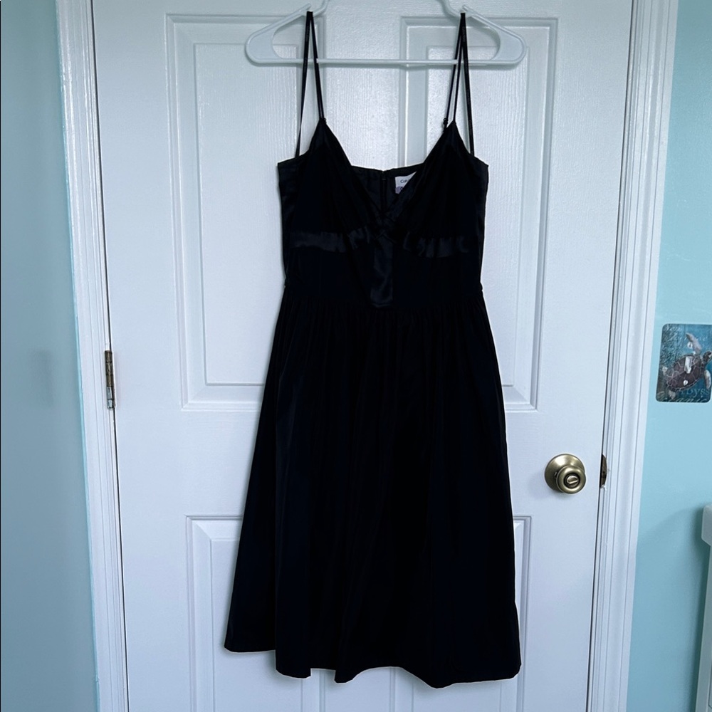 Calvin Klein Beautiful Black Silk Midi Dress with Spaghetti Straps